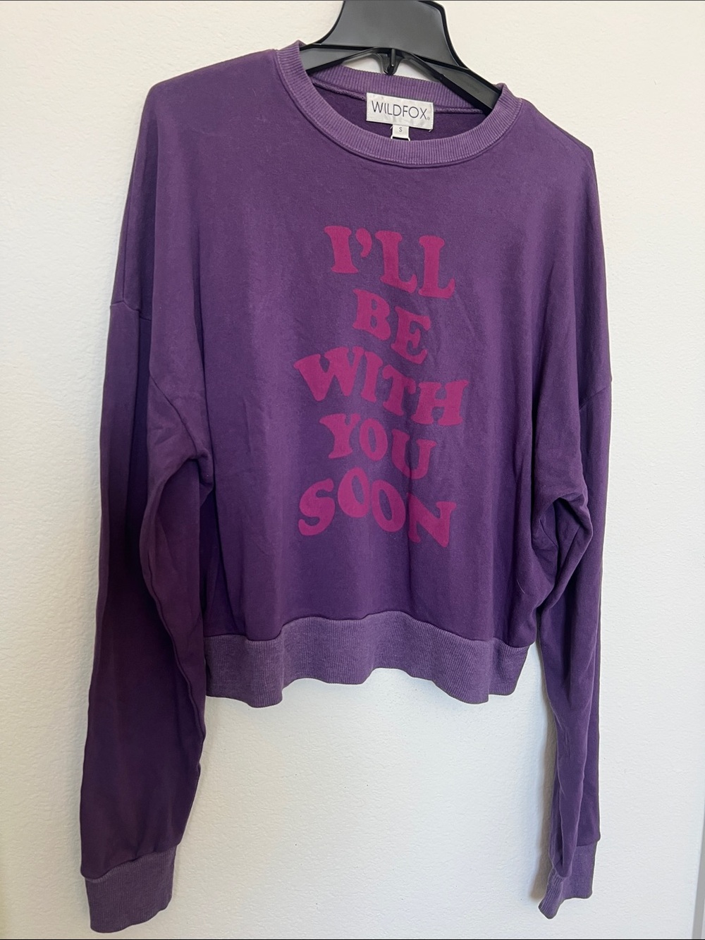 Wildfox Purple Crewneck with Pink Graphic Text Small